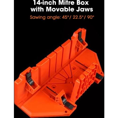 14inch Mitre Box with Movable and Non-slip Jaw for Back Saw Slot Angles 45/ 22.5/ 90 Degrees Cuts Sawing and Clamping Box