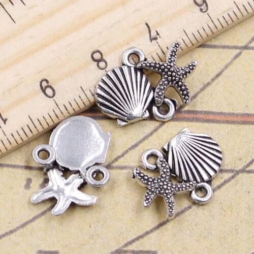 30pcs Charms shell starfish connector link 14x18mm Tibetan Bronze Silver Color Pendant Antique Jewelry Making DIY Handmade Craft