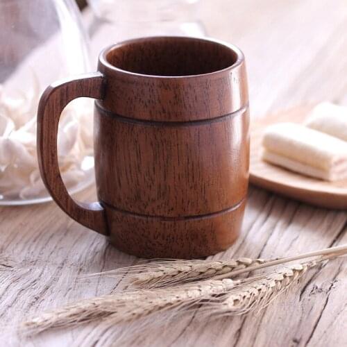 350ml Eco-friendly Classic Style Natural Wood Cup Wooden Beer Mugs Drinking Milk Coffee Tumbler Party Novelty Gifts