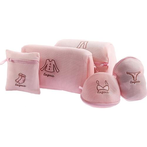 5PCS/Set Laundry Mesh Bag Household Washing Bag For Lingerie Socks Bra Panties Pants Clothes Zippered Washing Pouch Machine Net