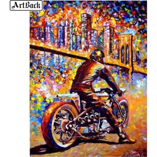 5d Diamond Painting Bridge Motorcycle Color Oil Painting Full Square Drill Diamond Mosaic Round Diamond Embroidery Decoration