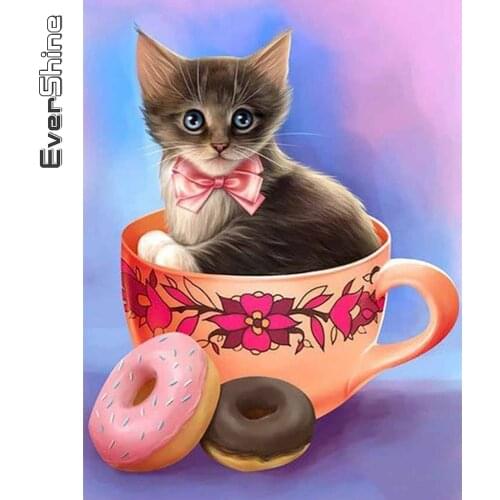 Evershine 5D Diamond Painting Animals Cross Stitch DIY Diamond Mosaic Cat Embroidery Donut Full Square Round Drill Wall Decor