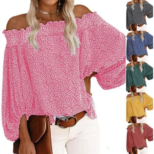 Blouses Long Sleeve Top Women Autumn Over Print Surplice Neck Lantern Sleeve Loose Casual WomenS Blouse Ladies Plus Size Tops