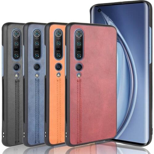 For Xiaomi Mi 10 Case Luxury Calfskin PU Leather lines Back Cover Case For Xiaomi Mi 10 Pro Mi10 Full Protective Phone Case
