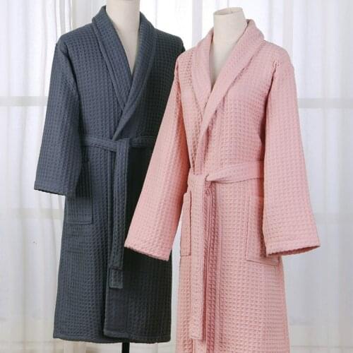 100%Cotton Long Bathrobe Men Women Waffle Couple Thick Nightgown Autumn Winter Loose Casual Home Dressing Gown Pajamas Sleepwear