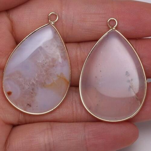 Natural Stone gray agates Pendants Water drop shape Exquisite Charms For jewelry making DIY necklace Earring accessories 25x40mm