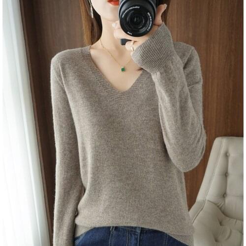 Womens V-neck Sweater Autumn Winter Solid Cashmere Keep Warm Pullovers Fashion Soft Loose Female Knitted Sweaters Jumper Tops
