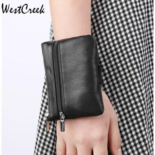 Coin Purse Ladies Small Wallet Change Purses for Women Genuine Leather Wrist Bag Sleeve Mini Zipper Pouch with Key Holder