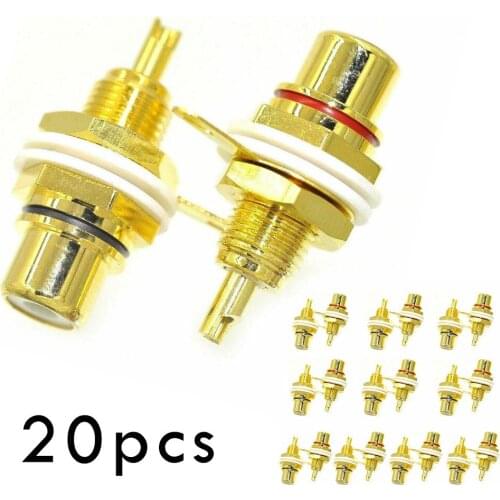 Zinc Alloy Red Connector 20 RCA Female Chassis Panel Mount Jack Socket Connectors Gold-plated