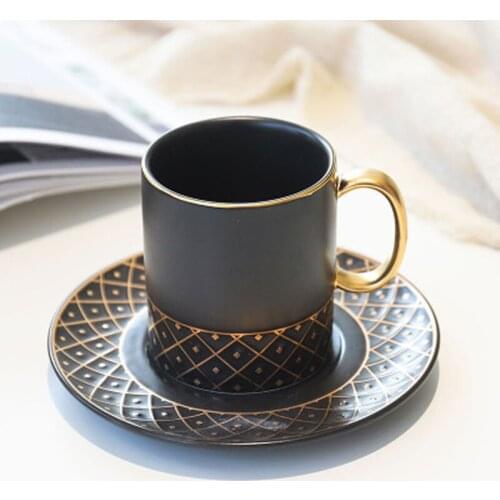 Mug Nordic High-grade Gold-painted Ceramic Coffee Cup Literary Net Red Restaurant Water Cup Simple Luxury Tray Cup B20090
