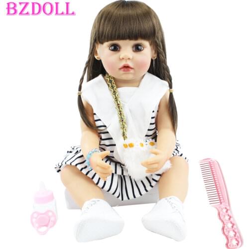 55cm New Face Full Silicone Reborn Baby Doll Girl Boneca Soft Vinyl Newborn Babies Princess Bebe Play House Toy