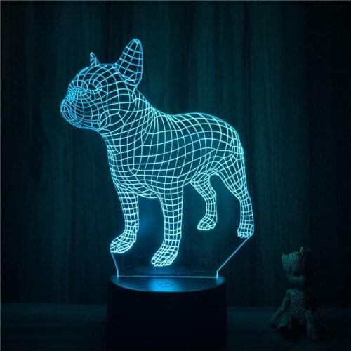 Cute Pet French Bulldog Action Figure 7 Colors Touch Optical Illusion Table Lamp Gift Decor Model 3D Nightlight