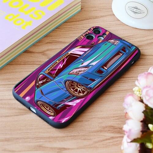 For iPhone Nissan 350Z Retro Wave Print Soft Matt Apple iPhone Case 6 7 8 11 12 Plus Pro X XR XS MAX SE
