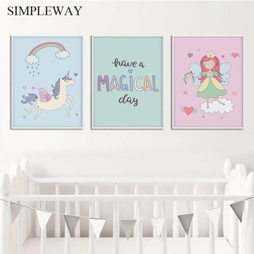 Angel Unicorn Canvas Poster Nursery Quotes Simple Wall Art Print Painting Nordic Kid Decoration Picture Baby Girl Bedroom Decor