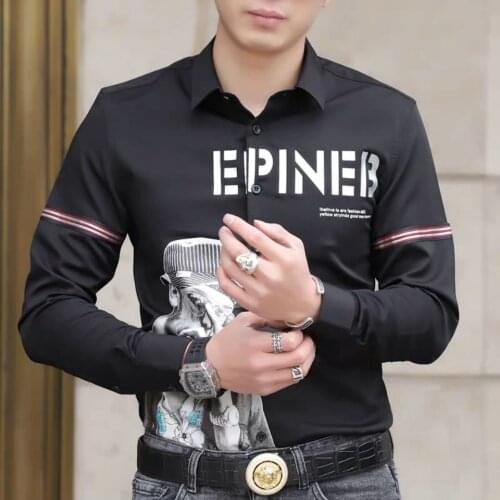 2021 new personalized pattern French shirt mens handsome spring new shirt slim fit inner bottom