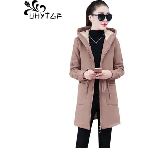 UHYTGF lambswool autumn winter coat womens plus velvet thick warm sweatshirt hoodies female fashion hoody plus size jacket 563