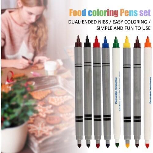 8 Color Edible Pigment Pen Brush Food Color Pen Diy Biscuit Fondant Cake Painting Hook Coloring Baking Decor Tool Dual-ended Nib