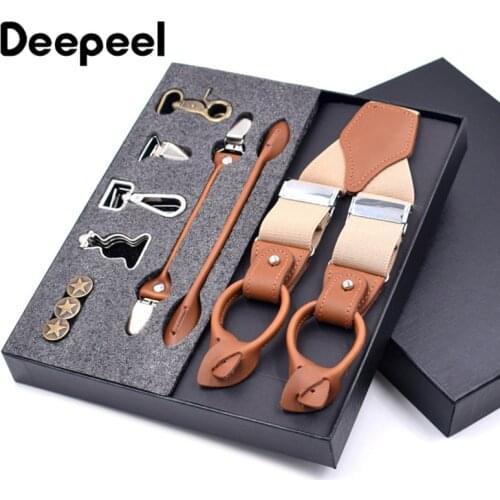 Deepeel 1set 3.5X125cm Business Men Suspender Luxury Multi-set Suit 3/6 Clips Work Suspenders DIY Leather Elastic Male Jockstrap