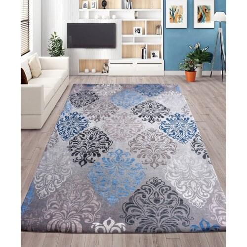 NUR HOME NRH-27 SPONGE VELVET RUBBER CARPET COVER BLUE DAMAKS