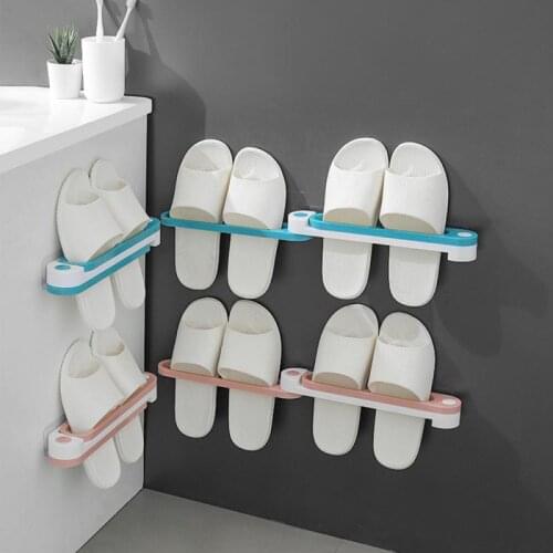 Bathroom racks shoe racks folding free punching toilet racks bathroom wall-mounted slippers rack one for three shoe racks