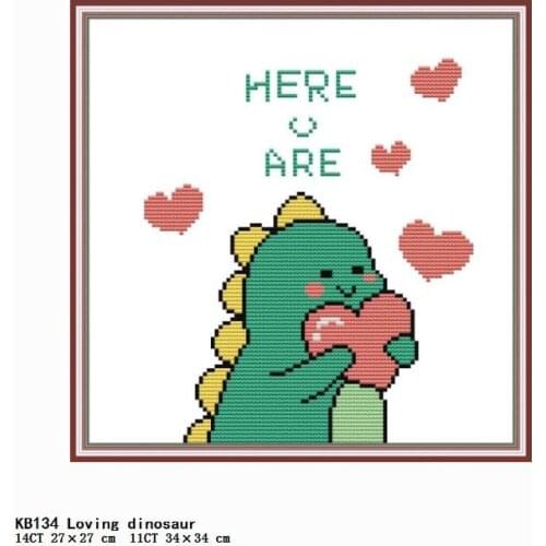 Joy Sunday Loving Dinosaur Embroidery Needlework Counted Patterns 11CT 14CT Printed Cross Stitch Kits Threads Stamped Home Decor
