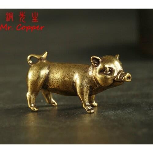 Retro Brass Handmade Pig Miniatures Figurines Desk Ornament Metal Copper Animal Model Toy Tea Pets Decoration Crafts Accessories