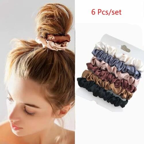 6 Pcs Elastic Hairbands Hair Tie Women For Hair Accessories Satin Scrunchies Stretch Ponytail Holders Handmade Gift Heandband