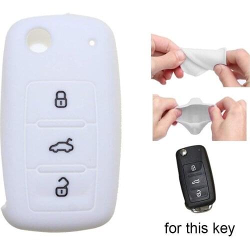 Muchkey Silicone Cover Skin For VW Seat Skoda 3 button remote Flip key white 1Pcs