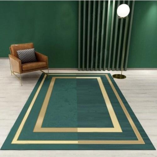Fashion Dark Green Geometric Gold Edge Luxury Carpet Livingroom Anti-slip Mat For Kitchen Floor Long Door Carpet Bedside Rug