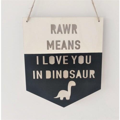 Nordic Wall Hanging Ornaments Wooden Banner Letter Slogan Art Crafts Kids DIY Room Party Decor Dinosaur Wood Chip Photo Props