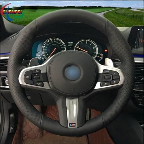 DIY Hand-Sewn Non-Slip Black Leather Car Steering Wheel Cover For BMW G30 525i 530i 530d G32 630i 640i M M550i M550d 2017 2018