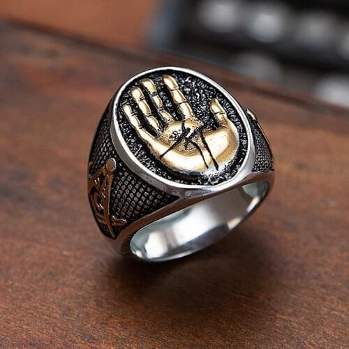 Vintage Buddha Religion Prayer Ring for Men Gold Silver Color Stainless Steel Freemasons Ring Fashion Punk Biker Jewelry