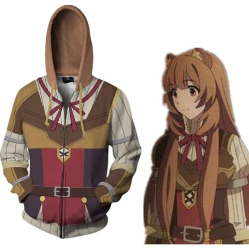Anime The Rising of the Shield Hero Raphtalia Hoodie Cosplay Costume Sweatshirt Coat Jacket Cos Hooded Zipper With Cap Cos
