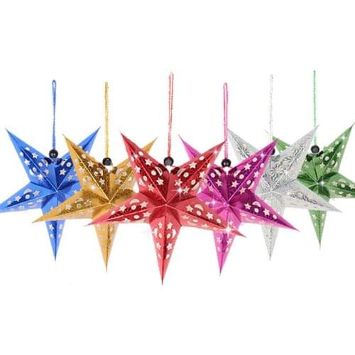 Three-dimensional Laser Five-pointed Stars for Christmas Tree Decoration Gift Paper Stars Mall Ceiling Hanging Ornaments