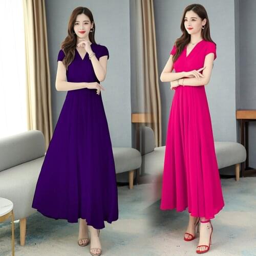 2021 Vintage Solid Chiffon Vacation Maxi Dresses Spring Summer Plus Size Runway Midi Dress Elegant Women Bodycon Party Vestidos