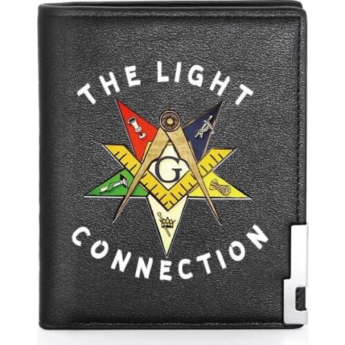 High Quality Luxury Masonic The Light Connection Printing Leather Wallet Credit Card Holder Short Male Slim Purse For Men
