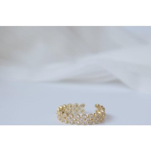 Japan and Korea 14k Real Gold Plated Micro-inlaid Zircon Opening Hollow Simple Rings for Woman Shine Party Index Finger Ring