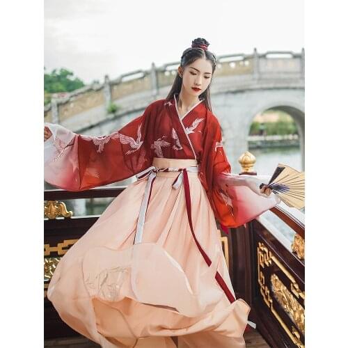 Skirt Red Red-crowned Clothes kaftan ladies abaya maxi dress traditional chinese clothing tang rich chines