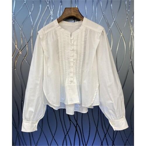 Womens Blouse 2021 Autumn Fashion Designer Shirts Ladies Pleated Patchwork Long Sleeve Casual Loose Shirts Blusas Feminino