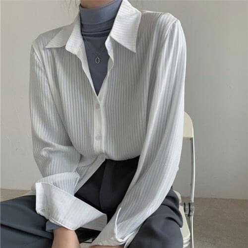 Alien Kitty Lapel Fashion New Women Striped Office Lady Shirts 2021 Elegant Stylish Plus Loose Female OL Casual Girl Brief Tops