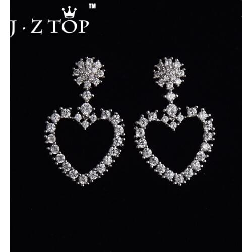 JZTOP New Arrived Heart Earrings Full Zircon Geometric Pendant Stud Earrings For Woman Exquisite Boucle D'oreille Jewelry Gift