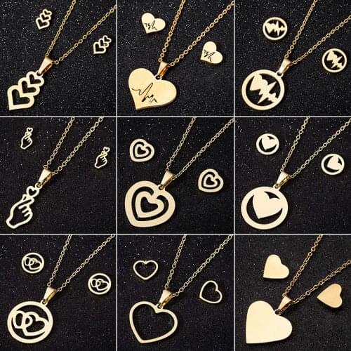 Oly2u Fashion Jewelry Sets Romantic Love Heart Chain Necklace Earrings Set for Women Girls New Year Valentines Day Gift