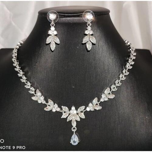Womens jewelry set bridesmaid jewelry drop-shaped crystal necklace set earring set gold color silver color