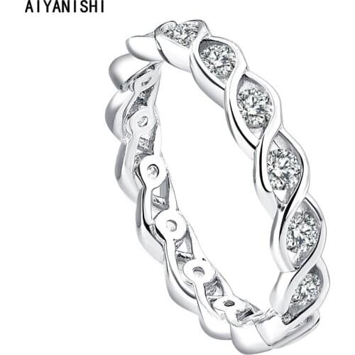 AIYANISHI 925 Sterling Silver Round Cut Full Eternity Ring for Women Sona Simulated Diamond Engagement Wedding Band Rings Gifts