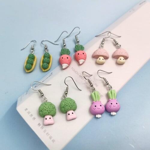 1Pair Korean Funny Mushroom Pea Onion Carrot Drop Earrings For Women Girl Cute Vegetable Statement Earring Jewelry EC382