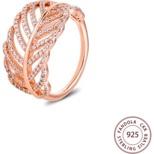 100% 925 Sterling Silver Rose Color Light As A Feather Rings for Women Fashion Statement Jewelry Wedding Ring Party Bague