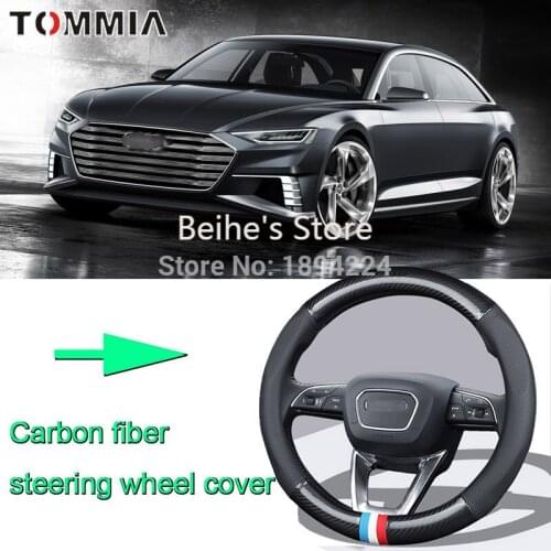 38CM Size M Rubber Carbon Fiber Leather Car Steering Wheel Cover Non-slip breathable For Audi A8