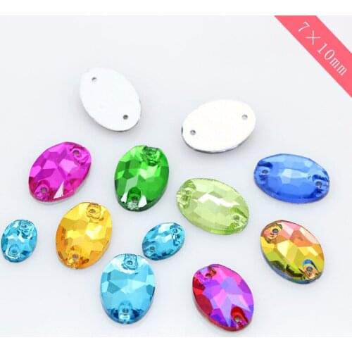 72pcs 7*10mm crafts Oval Sew On Flatback Rhinestone Two Holes Beads Stones 2-Hole button bead For DIY colors For Clothes