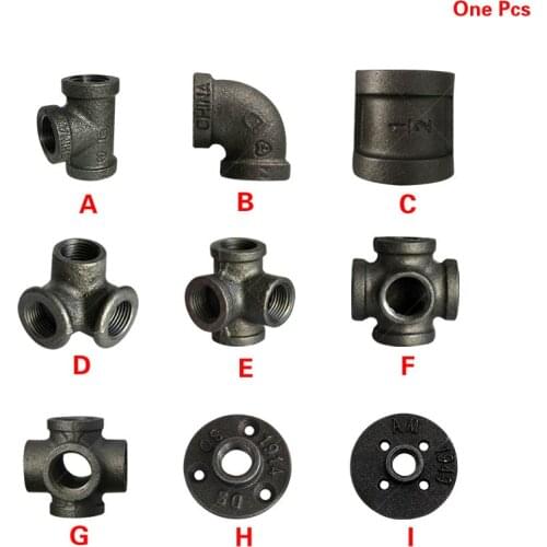 Antique Style Black self colour malleable iron pipe fittings connectors Black cast Iron threaded pipe 1/2 inch 3/4 inch 1 inch