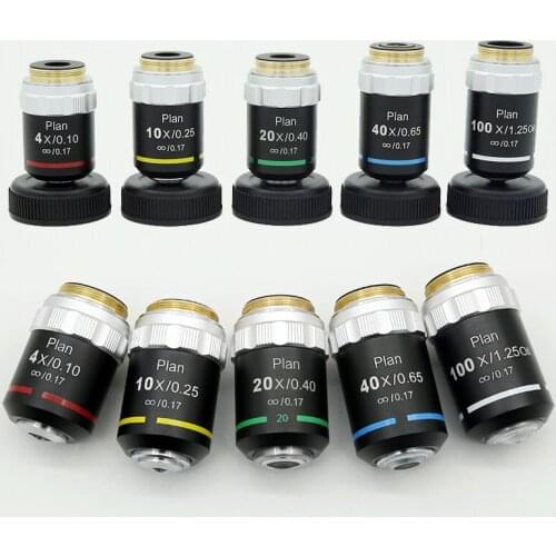Biological Microscope 195 plan Achromatic Objectives 4X 10X 40X 20X 100X High Grade Plan Infinity Objective Lens 20.2mm